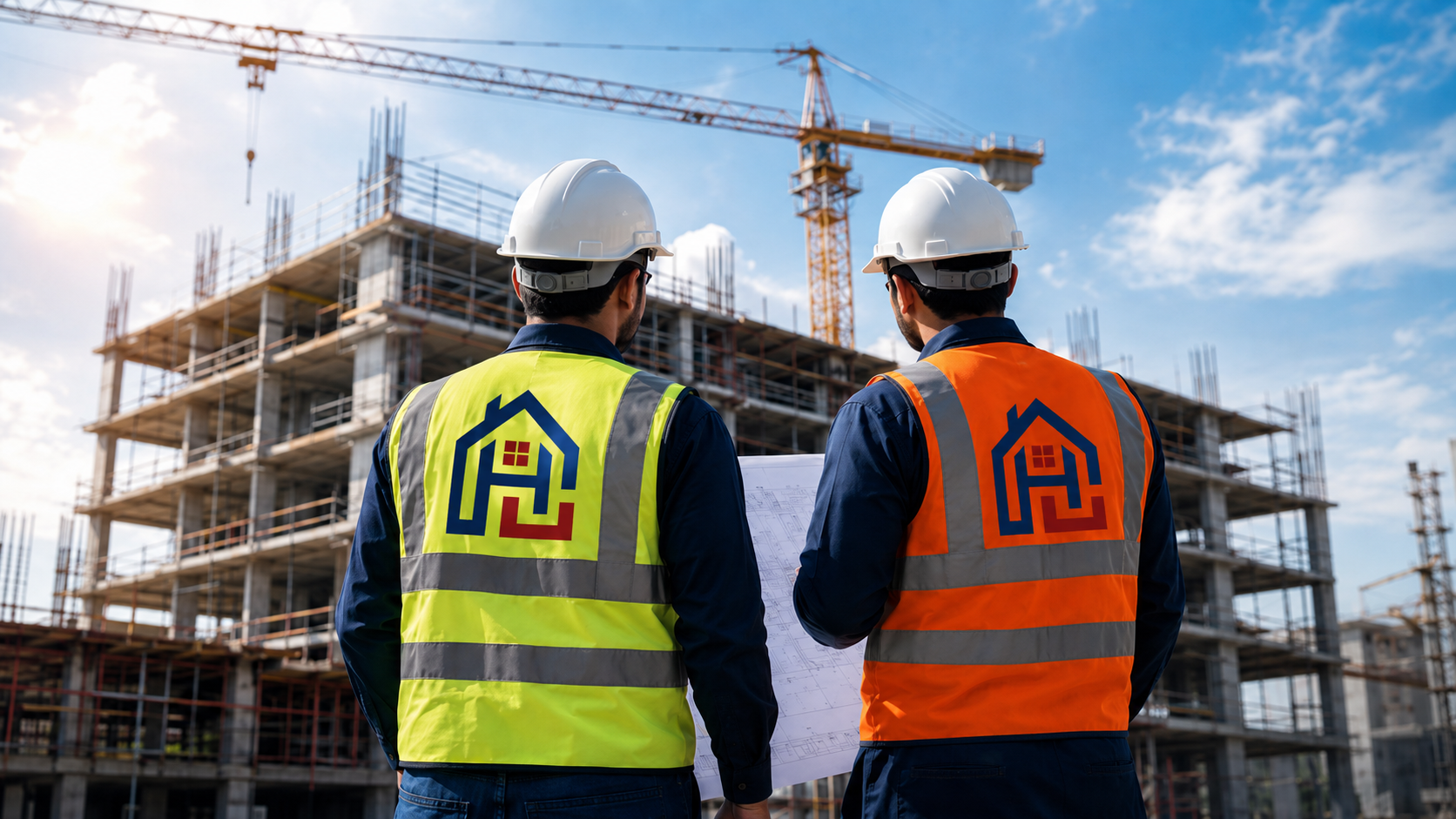 Hoobaan construction team reviewing a project on site